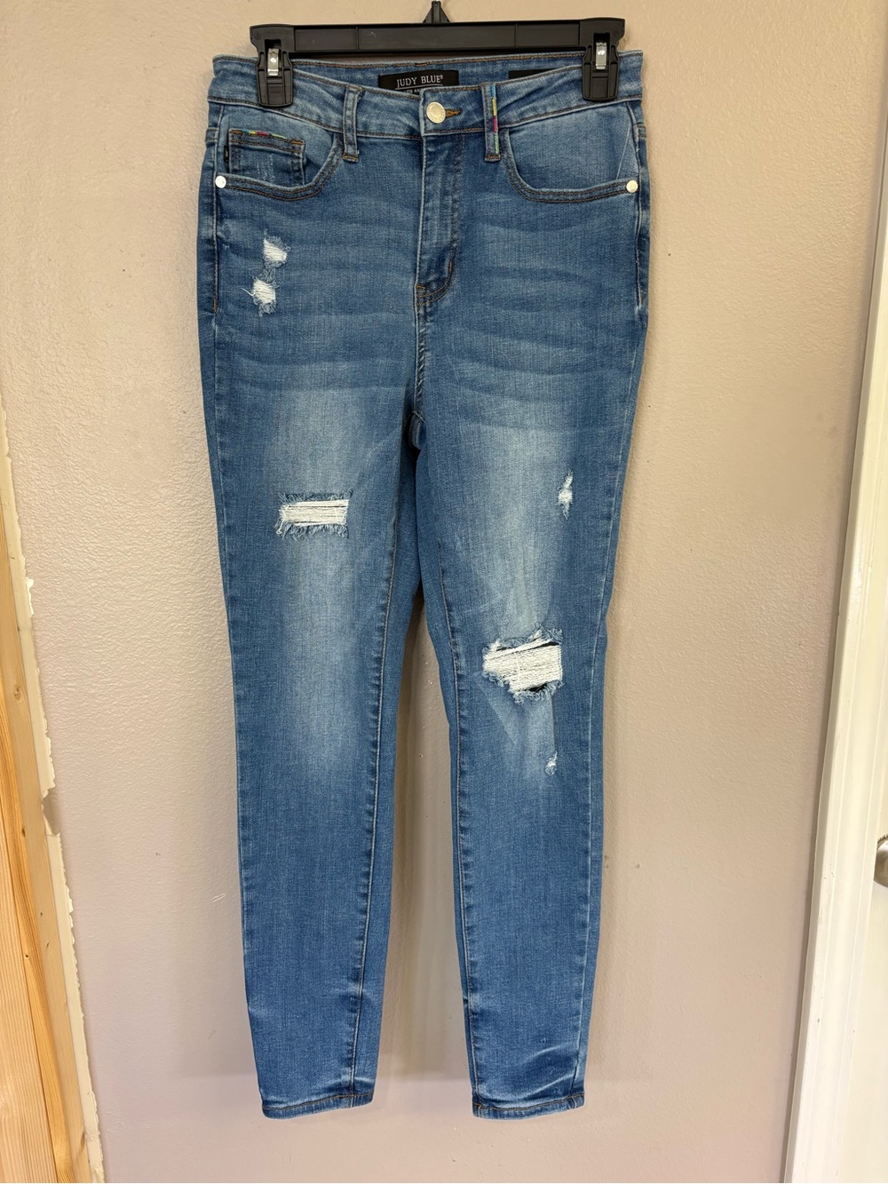 Judy Blue Distressed Medium Blue Skinny Jeans